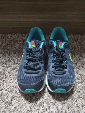 Nike Gray Teal Running Sneakers with Neon Yellow Accents